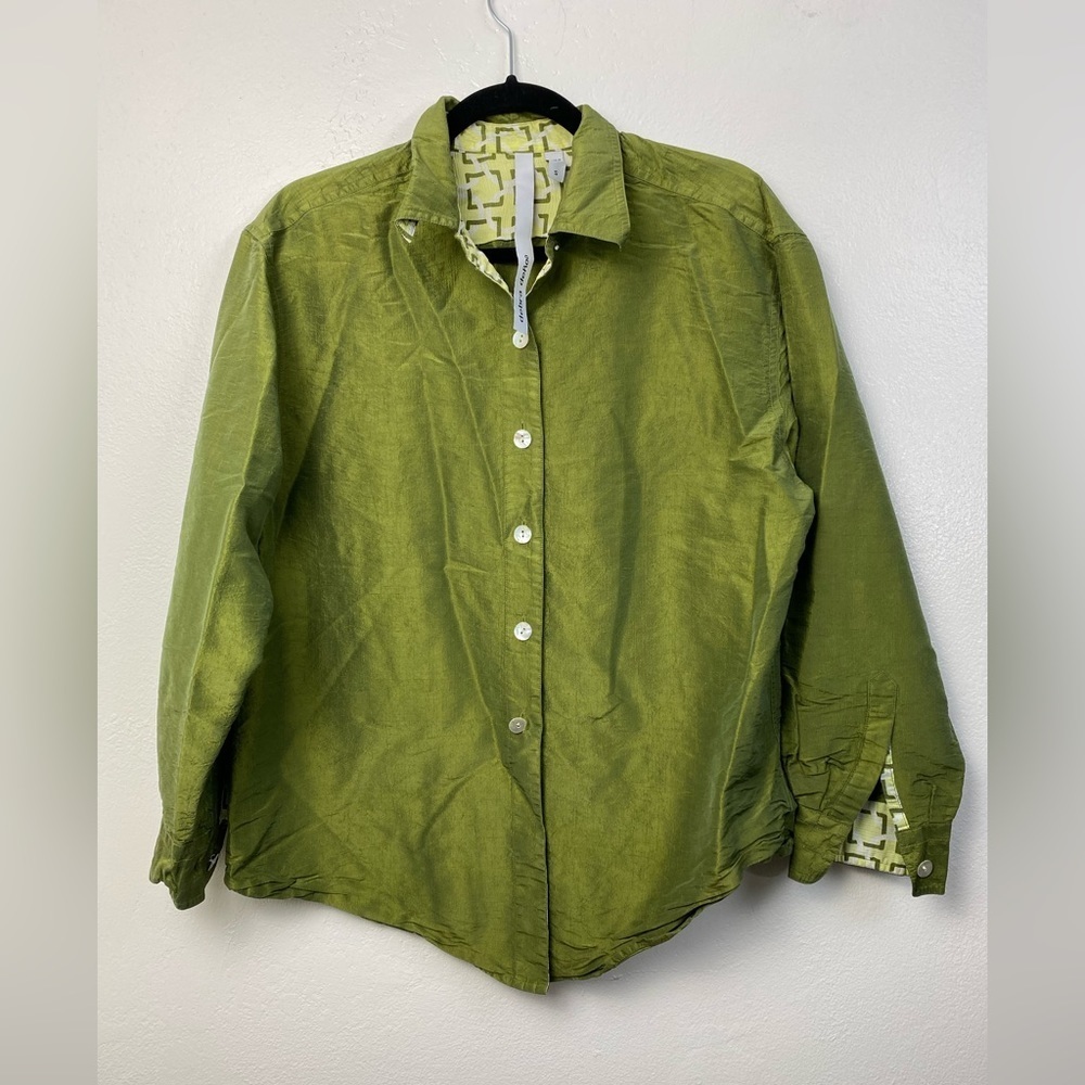Debra Deroo Silk‎ Green Button down Long Sleeve Lightweight Shirt Women’s Small